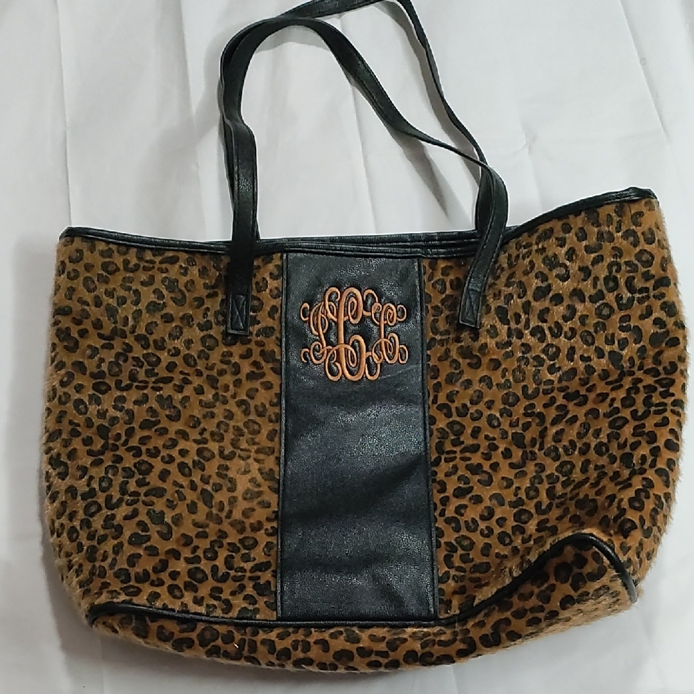 Fashionable Brown and Black Tote with Animal Print